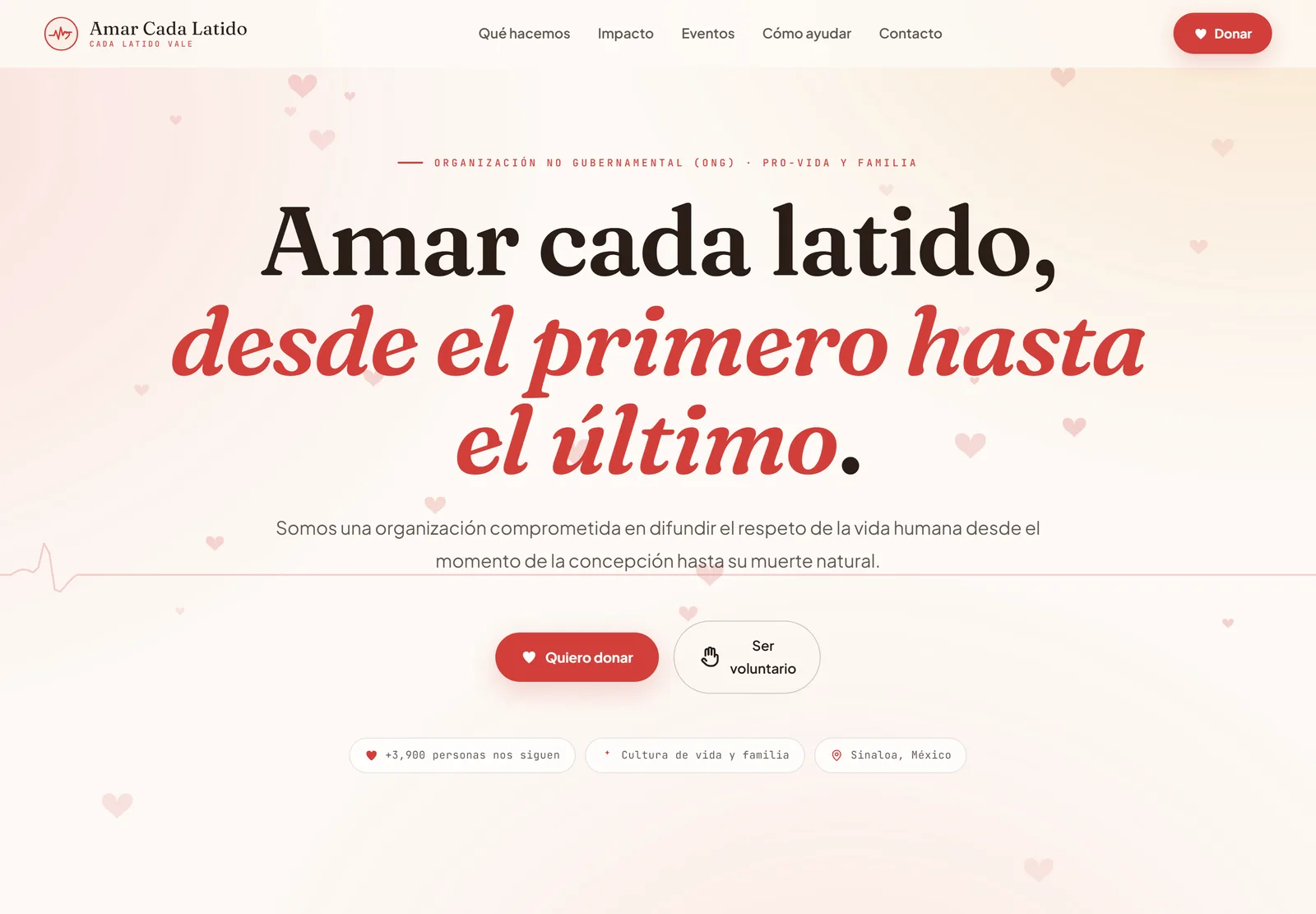 Captura del sitio de Amar Cada Latido