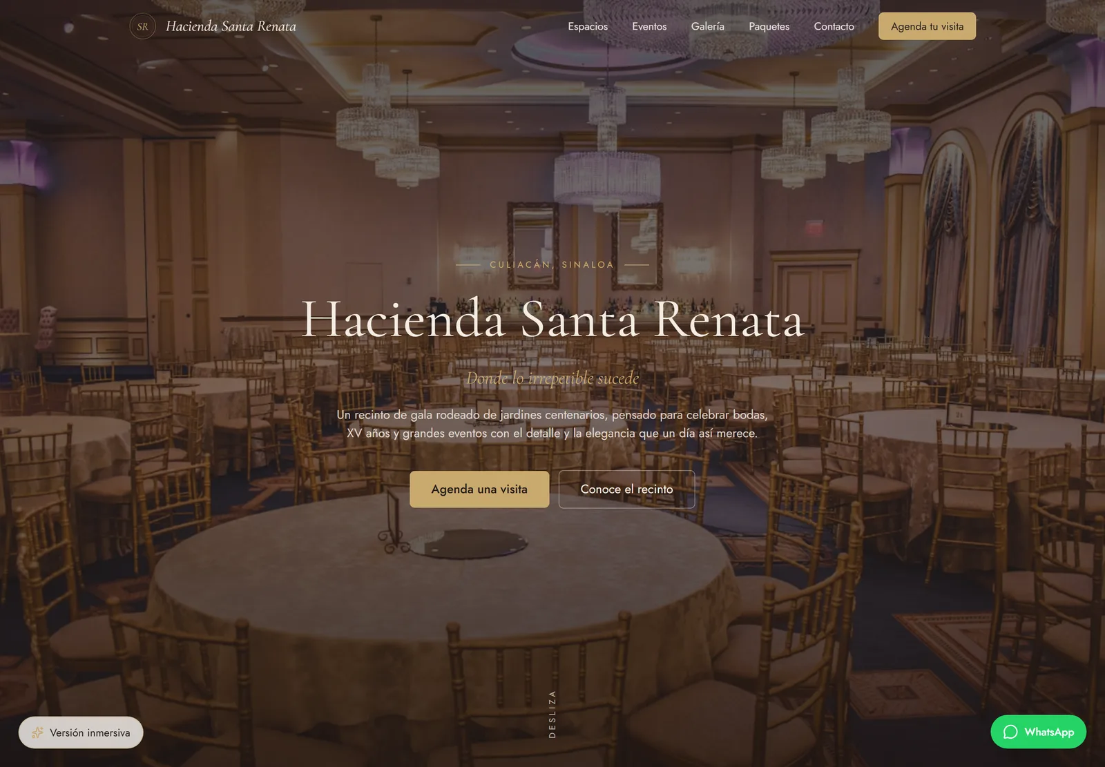 Captura del sitio de Suite para Salones